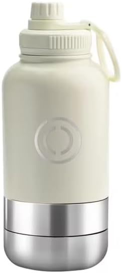OSC Insulated Water Bottle with Detachable Travel Bowls for Pets & Humans - Leak-Proof 32oz Water Bottle for Dog Walking, Hiking, Camping, Gym & Outdoor Adventures (Vanilla, 32oz)