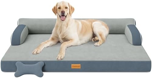 XL Plus Orthopedic Dog Bed, Big Dog Bed for Large Sized Dogs, Dual-Sided Pet Cooling Beds with Memory Foam Washable Cover Nonslip Bottom, Waterproof Pet Couch with Bolster, Dark Grey