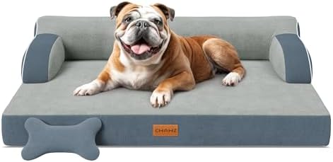 Large Orthopedic Dog Bed, Pet Bed Large Size Dog, Dual-Sided Cooling Beds with Memory Foam Washable Cover Nonslip Bottom, Waterproof Pet Beds with Bolsters, Dark Grey