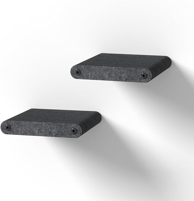 Wall Mounted Cat Steps Short Shelves (2) by Pryde Pets - Stairs for Walkways, 100% Sustainable PET Felt Feline Enrichment Climber Furniture for Indoor Cats, Modern Climbing Gym Design (Charcoal)