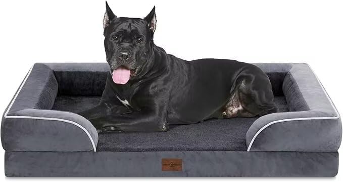 Comfort Expression Orthopedic Dog Bed for Extra Large Dogs 53x42 Inch, Waterproof Egg Crate Foam XXL Pet Bed with Removable Bolsters, Dog Couch with Washable Cover & Non-Slip Bottom, Dark Grey