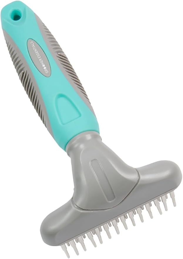 Dematting Brush for Dogs, Double Row Undercoat Fur Rake, Effective Deshedding Rake for Thick Coats, Professional Pet Grooming Tool