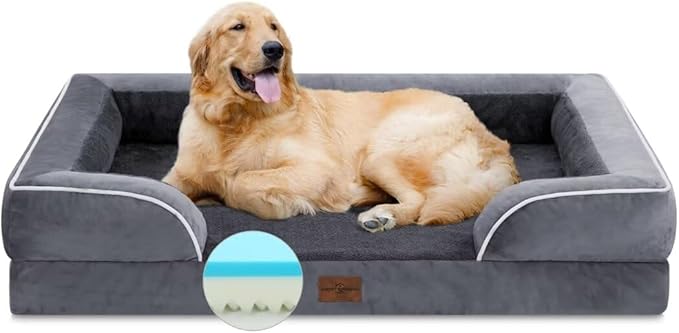 Comfort Expression Orthopedic Dog Bed for Extra Large Dogs 42x30 Inch, Waterproof Supportive Memory Foam XL Pet Bed with Removable Bolster, Dog Couch with Washable Cover & Non-Slip Bottom, Leaden Grey