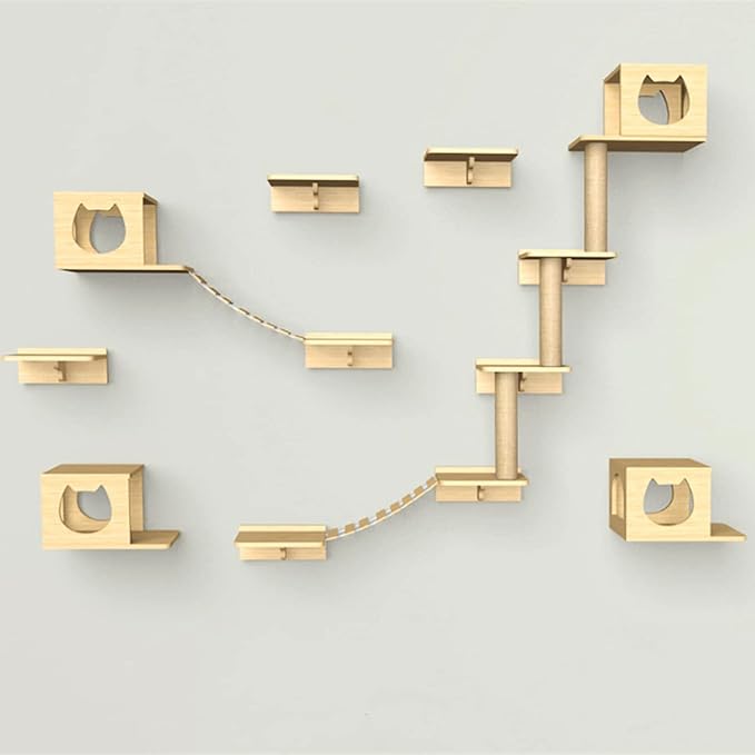 SHENGOCASE Solid Wood Wall Mounted Carpet-Covered Cat Shelves, Cat Wall Furnitures, Floating Shelves, Steps Stairs Perch