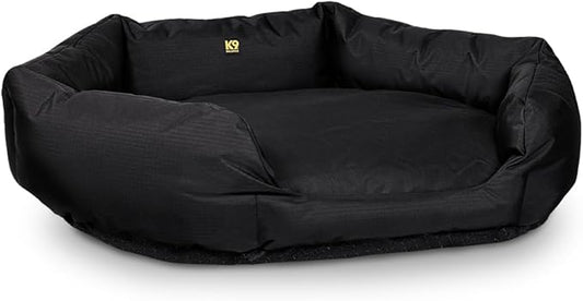 K9 Ballistics Tough Ripstop Oval Bolster Dog Bed, Calming Round Den Shape, Scratch Resistant, Machine Washable - Small, Black Ripstop