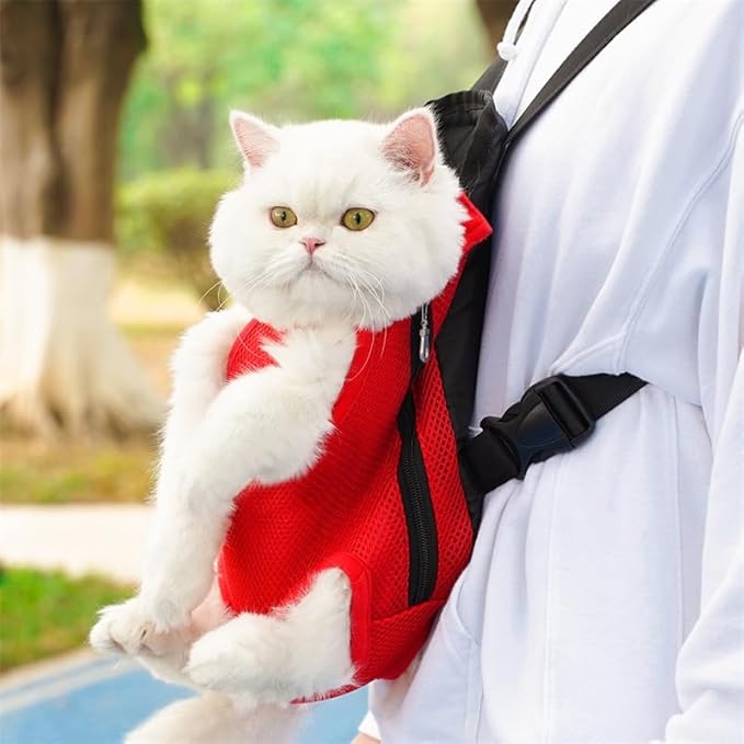 Pet Carrier Backpack - Adjustable Pet Front Cat Dog Carrier Backpack Travel Bag,Legs Out,Easy-Fit for Traveling Hiking Camping for Small Medium Dogs Cats Puppies. (Red, Small)