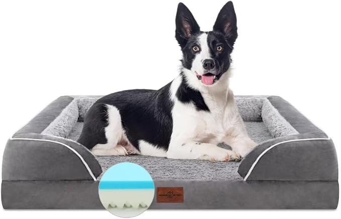 Comfort Expression Orthopedic Dog Bed for Large Dogs 36x27 Inch, Waterproof Supportive Memory Foam Large Pet Bed with Removable Bolsters, Dog Couch with Washable Cover & Non-Slip Bottom, Silver Grey