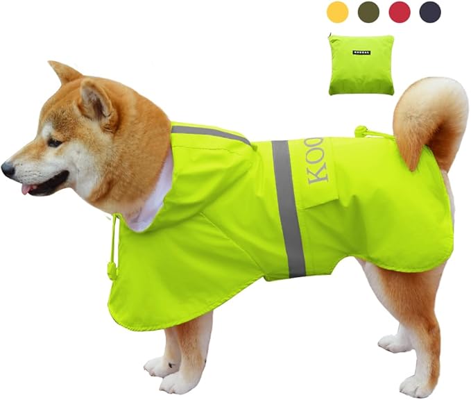 Dog Raincoat Apparel Poncho Waterproof Dog Clothes Pet Raincoat Jacket for Small to Medium Sized Dogs (Fluor-Yellow,2XL)