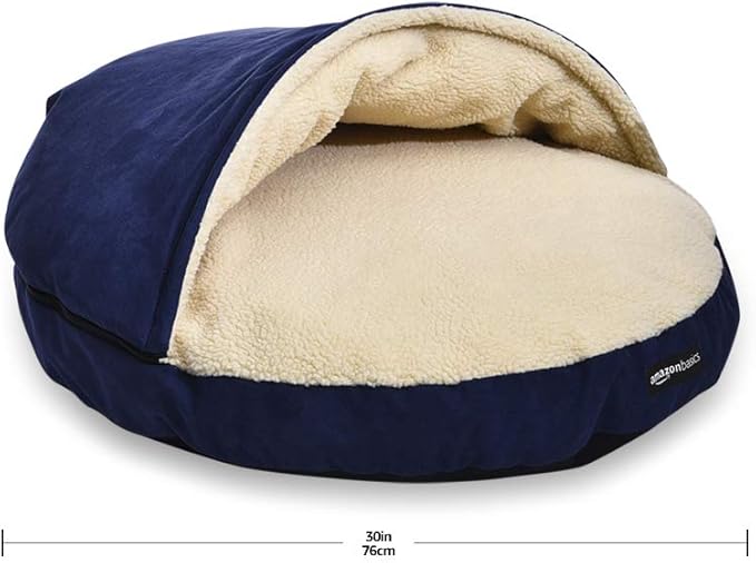 Amazon Basics Pet Cave Bed for Dog, With Removal Nesting Cave Cover, Fits up to 35lbs Pets, 30 x 30 x 12.5 inches, Blue