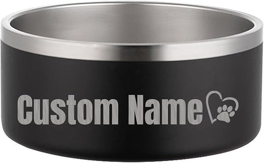 Custom Personalized Dog & Cat Bowls - Stainless Steel Non-Slip Water & Food Dishes - Easy to Clean, Dishwasher Safe - Small, Medium, Large Sizes (Black)