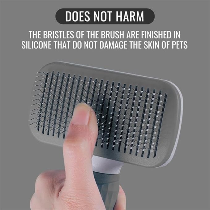 Generic Pet Grooming Brush, Gray - Self Cleaning Dematting Comb for Cats and Dogs, Bristles with Massage Particles, Ergonomic Handle Design, Easy to Use, for Long or Short Hair Breeds, Stainless Steel
