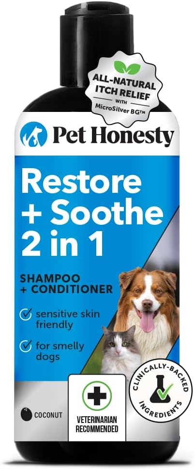 Restore + Soothe 2 in 1 Shampoo + Conditioner for Sensitive Skin for Dogs & Cats - Dog Skin and Coat Supplement - Soothes Itching, Irritation and Hot Spots (Coconut) - 16oz