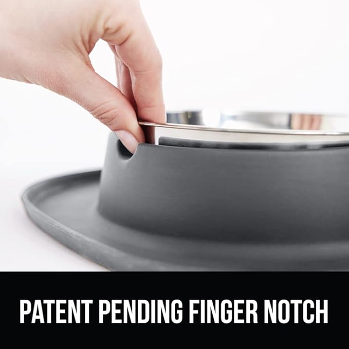 GORILLA GRIP Feeding Mat Set, Patent Pending 100% Waterproof BPA Free Silicone, Stainless Steel Cat and Dog Bowls, Slip Resistant, High Edges Catch Water Food, US Designed Pet Accessories, 1 Cup Gray