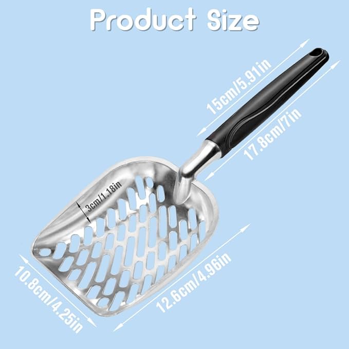 Cat Litter Scoop,Mesh Shovel,Stainless Steel Metal Scoop,Poop Sifting,Mesh Shovel,Suitable for Cat Litter Box(Black)