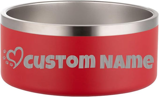 Custom Personalized Dog & Cat Bowls - Stainless Steel Non-Slip Water & Food Dishes - Easy to Clean, Dishwasher Safe - Small, Medium, Large Sizes (Red)