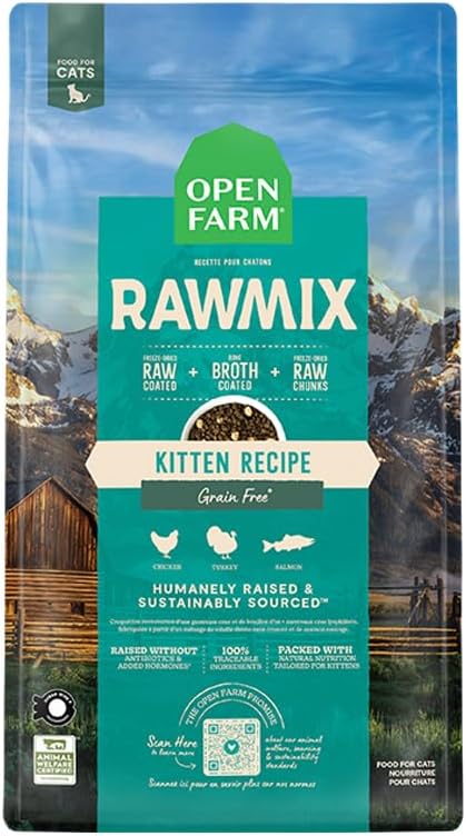 Open Farm, RawMix Dry Cat Food, Protein Packed Kibble Coated in Bone Broth with Freeze Dried Raw Chunks, Formulated for Kittens, Chicken with Turkey & Wild-Caugh Salmon Recipe for Kittens, 8lb Bag