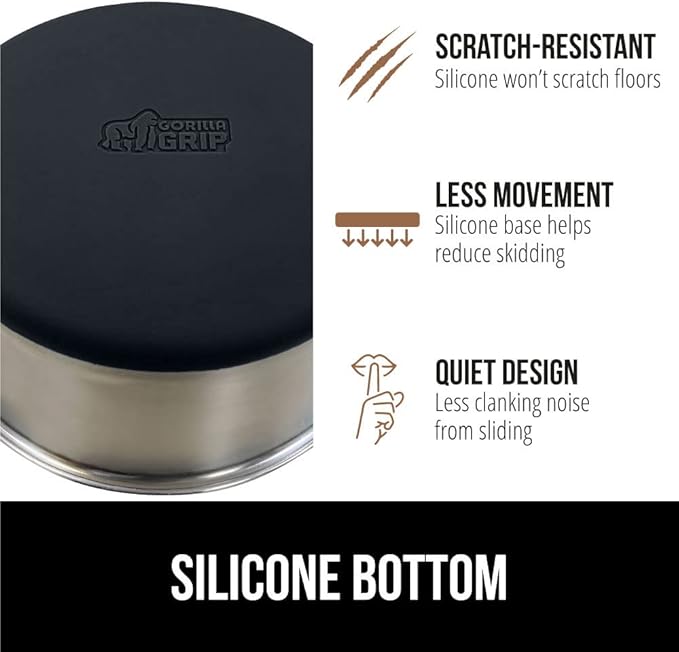 GORILLA GRIP Set of 2 Dog Bowls, Holds 6 Cups (48 fl oz), Heavy Duty Metal Food and Water Bowl for Feeding Dogs and Cats, Dishwasher Safe, Rust Resistant Stainless Steel, BPA Free Rubber Base, Black