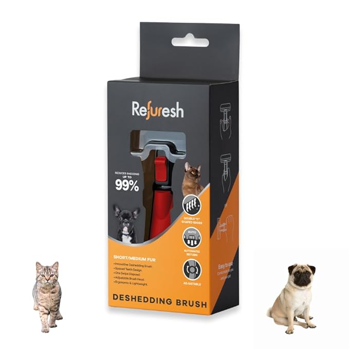 Deshedding Dog Brush for Short/Medium Hair (Small,Red) – Gentle Deshedding tool for Dogs & Cats – Reduces shedding, without damaging topcoat. Removes Loose Fur & Dead Undercoat.