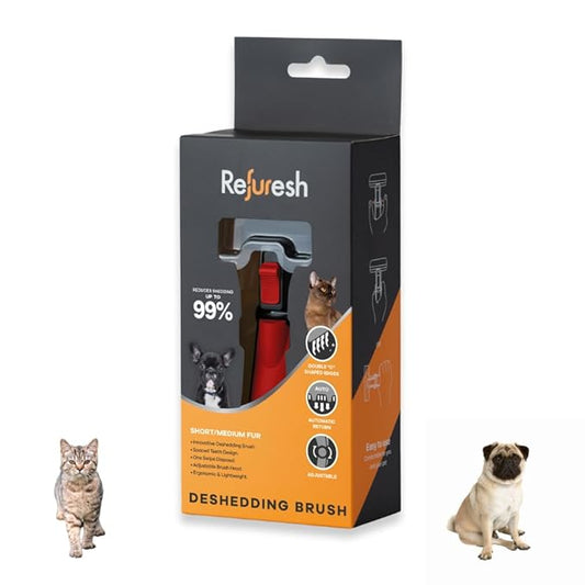Deshedding Dog Brush for Short/Medium Hair (Small,Red) – Gentle Deshedding tool for Dogs & Cats – Reduces shedding, without damaging topcoat. Removes Loose Fur & Dead Undercoat.