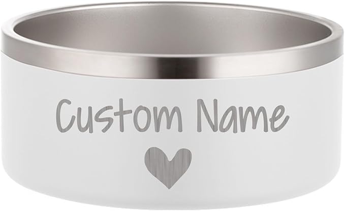 Custom Personalized Dog & Cat Bowls - Stainless Steel Non-Slip Water & Food Dishes - Easy to Clean, Dishwasher Safe - Small, Medium, Large Sizes (White)