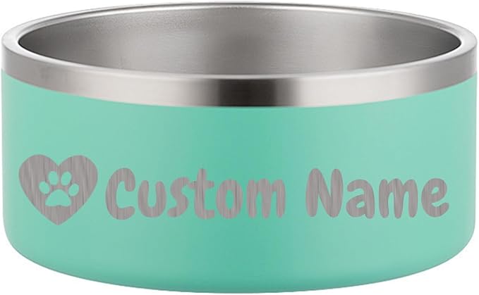 Custom Personalized Dog & Cat Bowls - Stainless Steel Non-Slip Water & Food Dishes - Easy to Clean, Dishwasher Safe - Small, Medium, Large Sizes (Green)