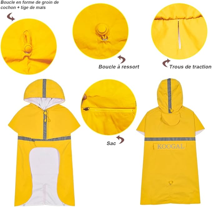 Hooded Pet Small Dog Raincoat,Dog Rain Coats for Small to Medium Sized, Pet Raincoat Apparel Poncho Waterproof Dogs Clothes Waterproof Dog Coat Dog,Raincoats Jacket (3XL,Yellow)