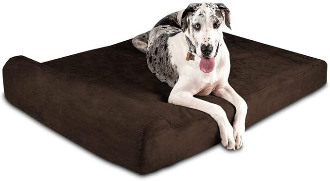 Barker Beds Giant Orthopedic Dog Bed for Large Dogs - 7" Thick Washable Big Dog Bed with Headrest - XL Water-Resistant Mattress - Durable Microsuede Cover - Comfy Pet Bed (Chocolate)