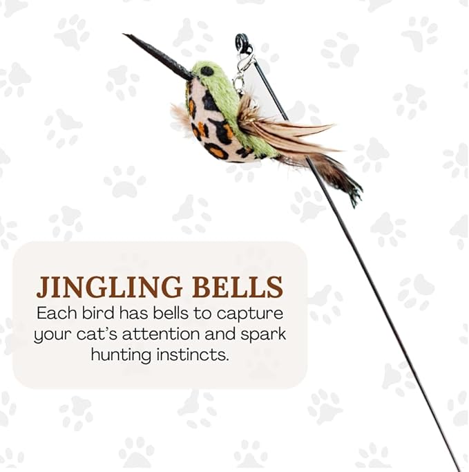 Interactive Bird Simulation Cat Toy Set Interactive Cat Toys for Indoor Cats Cat Feather Toy 5 Replacement Birds Realistic Feathers & Bells