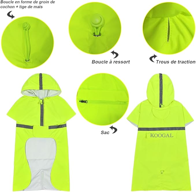 Pet Large Dog Raincoat Apparel Poncho Waterproof for Medium Large Sized for Dog Raincoat Clothes Jacket (Fluor Yellow,4XL)