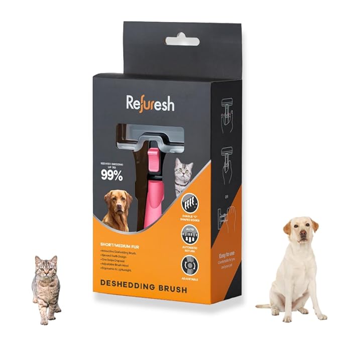 Deshedding Dog Brush for Short/Medium Hair (Medium,Pink) – Gentle Deshedding tool for Dogs & Cats – Reduces shedding, without damaging topcoat. Removes Loose Fur & Dead Undercoat.