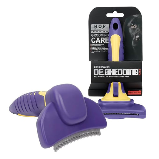 HOP Dog Deshedding Brush for Short Haired Dogs Cats Pets Professional Deshedding Tool Anti-Slip Handle & Detachable Head Highly Effective Deshedder Grooming Home of Paws