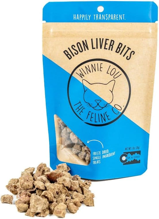 Winnie Lou The Canine Co. Grass-Fed Bison Liver Bits Cat Treats (Pack of 3) - Single Ingredient, High Protein Cat Food Snacks, Grain Free & Made in USA, with Taurine, Iron & Zinc for Healthy Cats