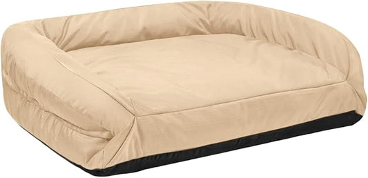 K9 Ballistics Tough Bolster Nesting Pillow Sofa Dog Bed for Toy and X Small Breeds - Durable, Water Resistant with Removable, Washable Cover & Nonskid Bottom 24"x18", Sandstone