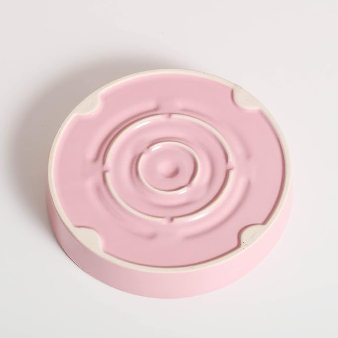 8.66 in Pink Ceramic Slow Feeder Dog Bowl for Medium and Large Breed - Heavy Weighted Puzzle Feeding Dish for Fast Eaters, Modern Maze Design