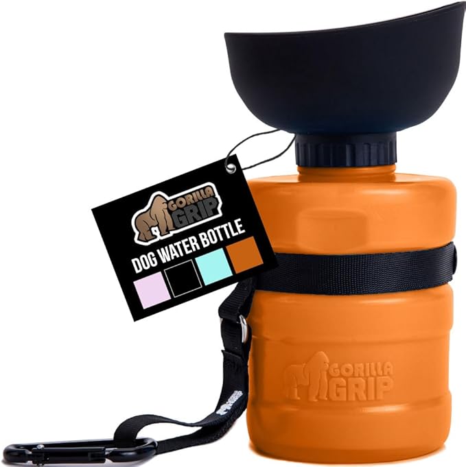 GORILLA GRIP Dog Water Bottle, Portable Water Bowl Dispenser for Dogs, 20 oz Leak Proof Pet Travel Squeeze Bottles, Food Grade Silicone, To Go Puppy Essentials, Hiking Camping Trip Accessories, Orange