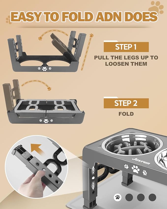Elevated Dog Bowls, Dog Feeder with 2 Stainless Steel Dishes &1 Slow Feeder Bowl, 5 Heights Adjustable Raised Stand for Medium Large, Food Dishes with Non-Slip Feet