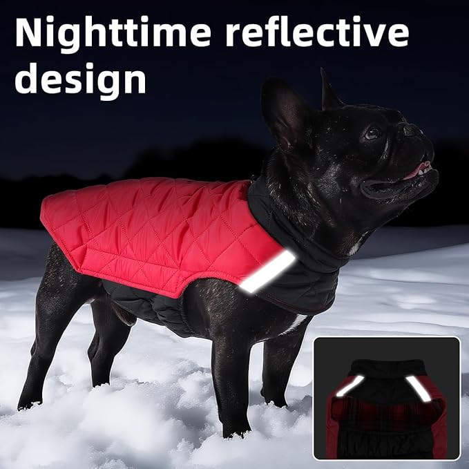 Reversible Waterproof Dog Coat - Adjustable Winter Jacket for Small to Large Breeds, Warm Cold Weather Apparel for Medium Dogs (Pink & Khaki, Large (Pack of 1))