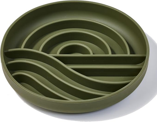 OHMO Slow Feeder Dog Bowls (Sunrise, Camo Green) Enrichment Toy Soft Silicone Food Safe Feeding Bowl Non Slip Suction Cup for All Breed Pet, Cat Slow Down Eating Dishes, Boredom and Anxiety Reducer