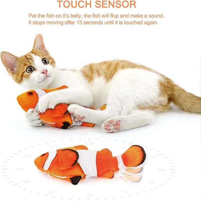 Tocirelo Cat Toy Flopping Fish - Interactive Cat Toy for Indoor Bored Cats, Automatic Moving Floppy Fish Dog Toy, 11" Realistic Electric Kitten Kicker Exercise Stuff with Catnip SilverVine