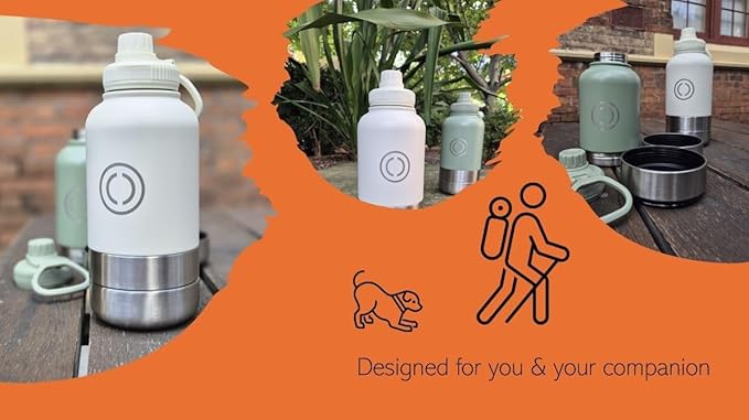 OSC Insulated Water Bottle with Detachable Travel Bowls for Pets & Humans - Leak-Proof 32oz Water Bottle for Dog Walking, Hiking, Camping, Gym & Outdoor Adventures (Moss, 32oz)