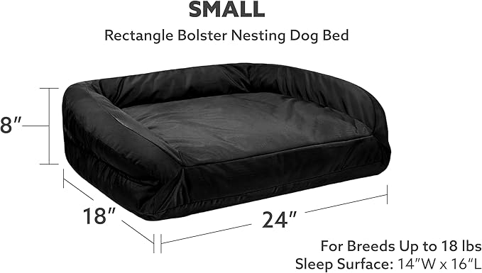 K9 Ballistics Tough Bolster Nesting Pillow Sofa Dog Bed for Toy and X Small Breeds - Durable, Water Resistant with Removable, Washable Cover & Nonskid Bottom 24"x18", Obsidian Black