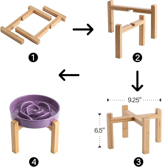 Purple Elevated/Raised Dog Bowl Ceramic Slow Feeder with Wood Stand for Small Medium Large Dogs, 8.66 in Dog Dish to Slow Down Eating,Modern Heavy Slow Puppy Bowl for Fast Eaters