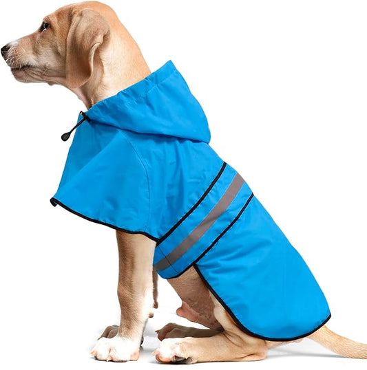 Weesiber Dog Raincoat, Waterproof Dog Rain Jacket with Leash Hole, Hooded Puppy Rainwear Poncho Slicker for Walking (M, Blue)