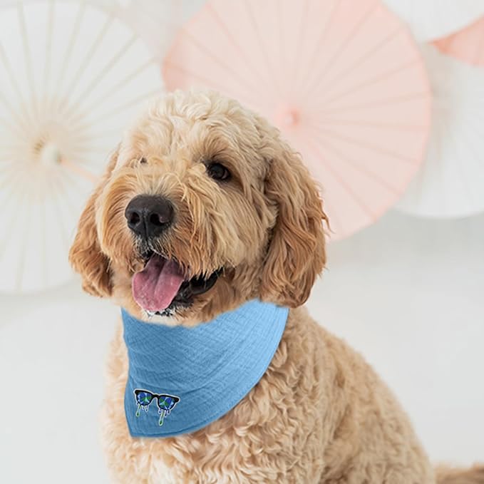 Solid Color Letter Embroidered Dog Scarf - Adjustable Cotton Bandana for Medium Dogs,Blue,Medium