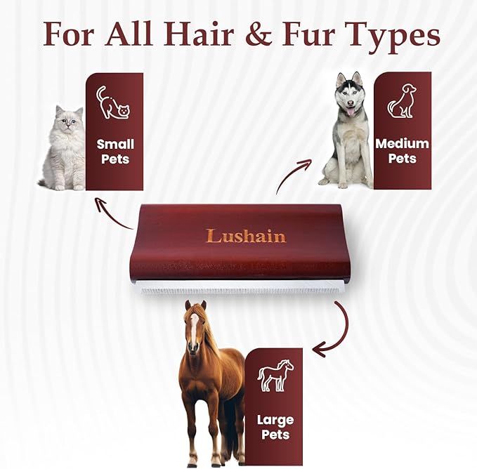 Deshedding Brush for Dogs & Cats | Professional Pet Grooming Tool | Removes Loose Fur, Dirt & Hair | Small, Medium & Large Pets |Ergonomic Wooden Handle| 5 Inches (Brown, 5 inch)