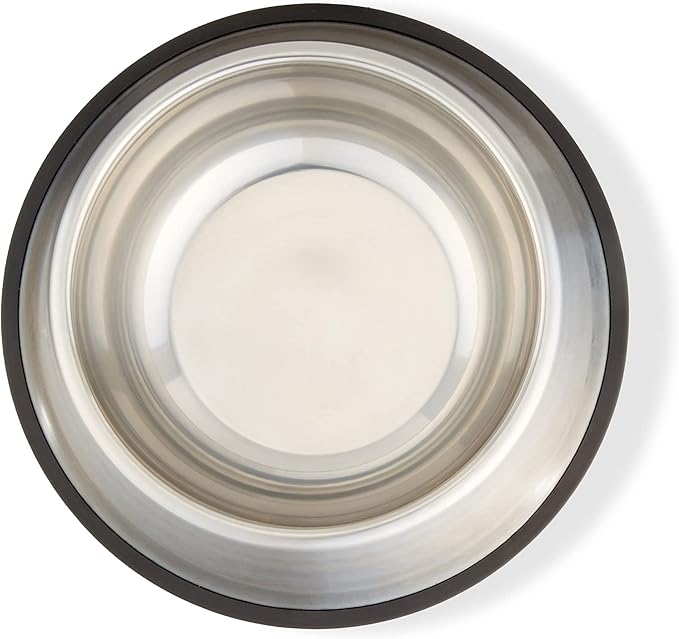 Amazon Basics Stainless Steel Non-Skid Pet Dog Water And Food Bowl, 2-Pack (10 x 2.8 Inches), Each Holds Up to 38oz