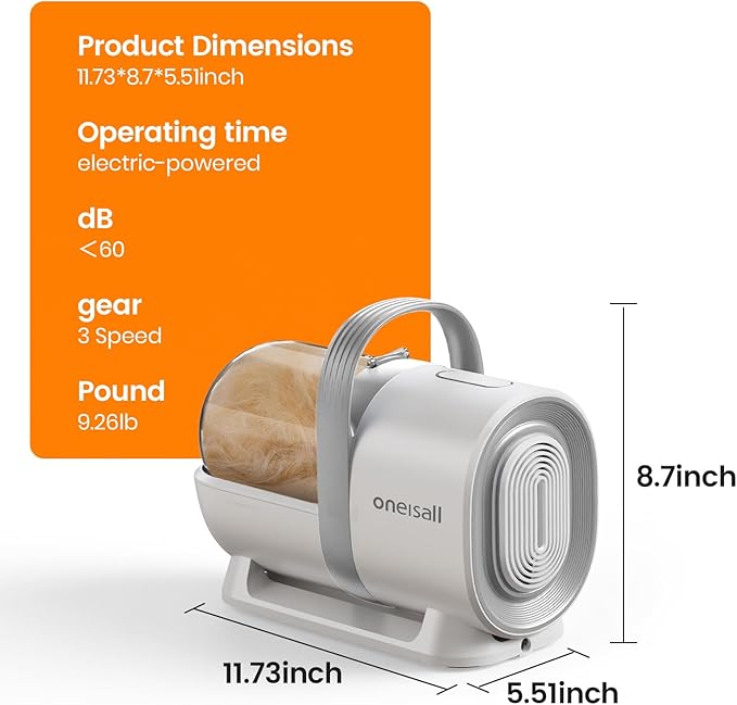 oneisall Dog Grooming Vacuum, Pet Grooming Vacuum with Clipper Nail Grinder, 1.5L Dust Cup Dog deshedding Vacuum Brush with 7 Pet Grooming Tools for Shedding Pet Hair, Home Cleaning(Grey)