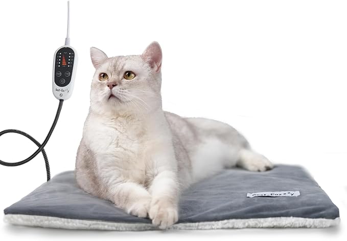 Rest-Eazzzy Cat Heating Pad & Bed - Heated Cat Bed with Removable Cover & 5-Level Timer & Temperature Control (Pure-Grey)
