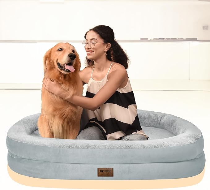Orthopedic Waterproof Large Dog Bed: Memory Foam Washable Dog Bed with Bolsters - XXL Orthopedic Removable Cover for Medium Large Sized Pet - Non-Slip Bottom - Silver