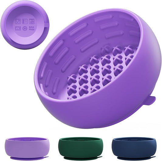 Purple Dog Puzzle Toy & Lick Mat for Bathing - Grooming Helper & Boredom Buster Slow Feeder Bowl with Suction Cups for Dogs and Cats - Interactive Treat Dispenser